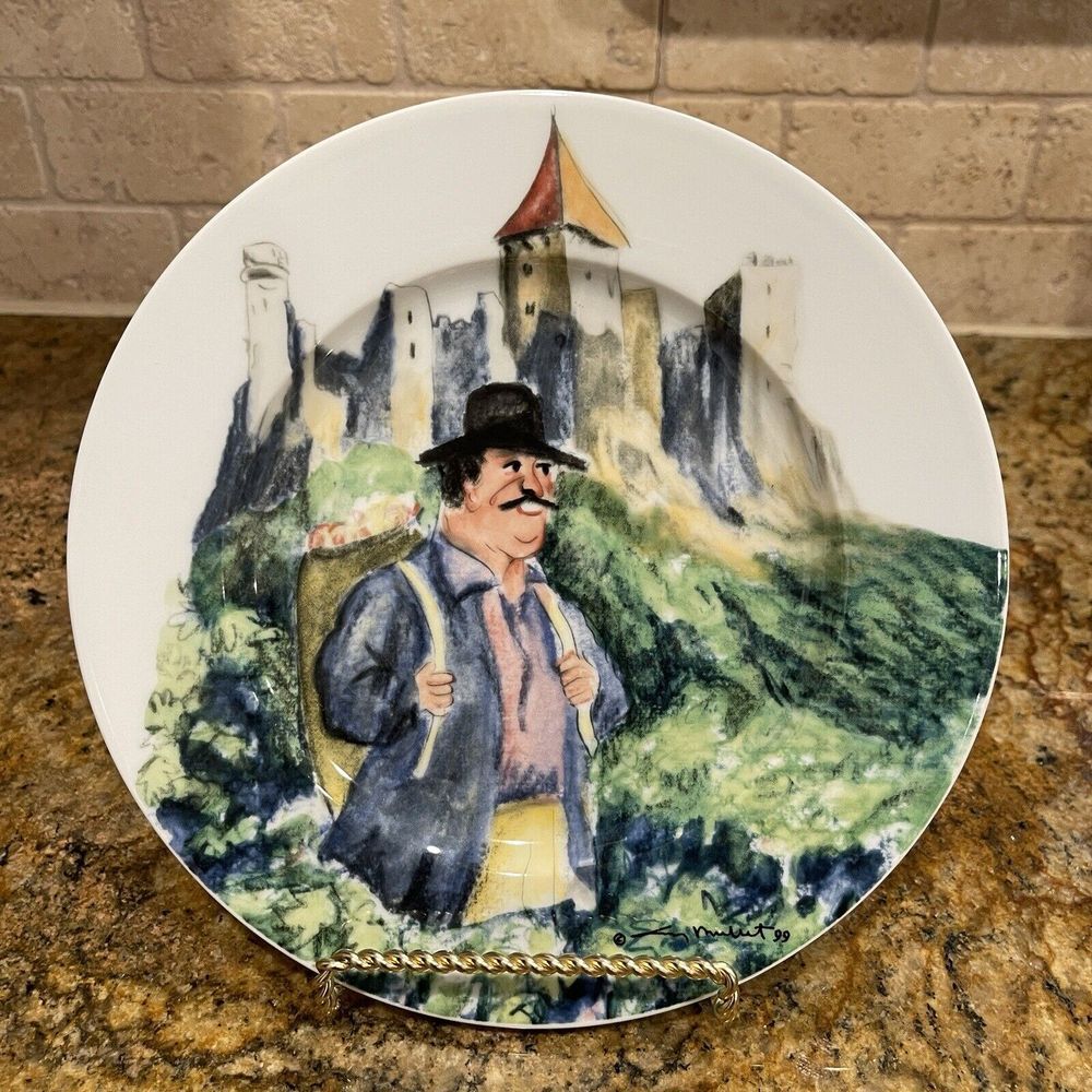 Williams Sonoma Salad Plate 8 Inch Perigord by Guy Buffet Man with Bag on Back